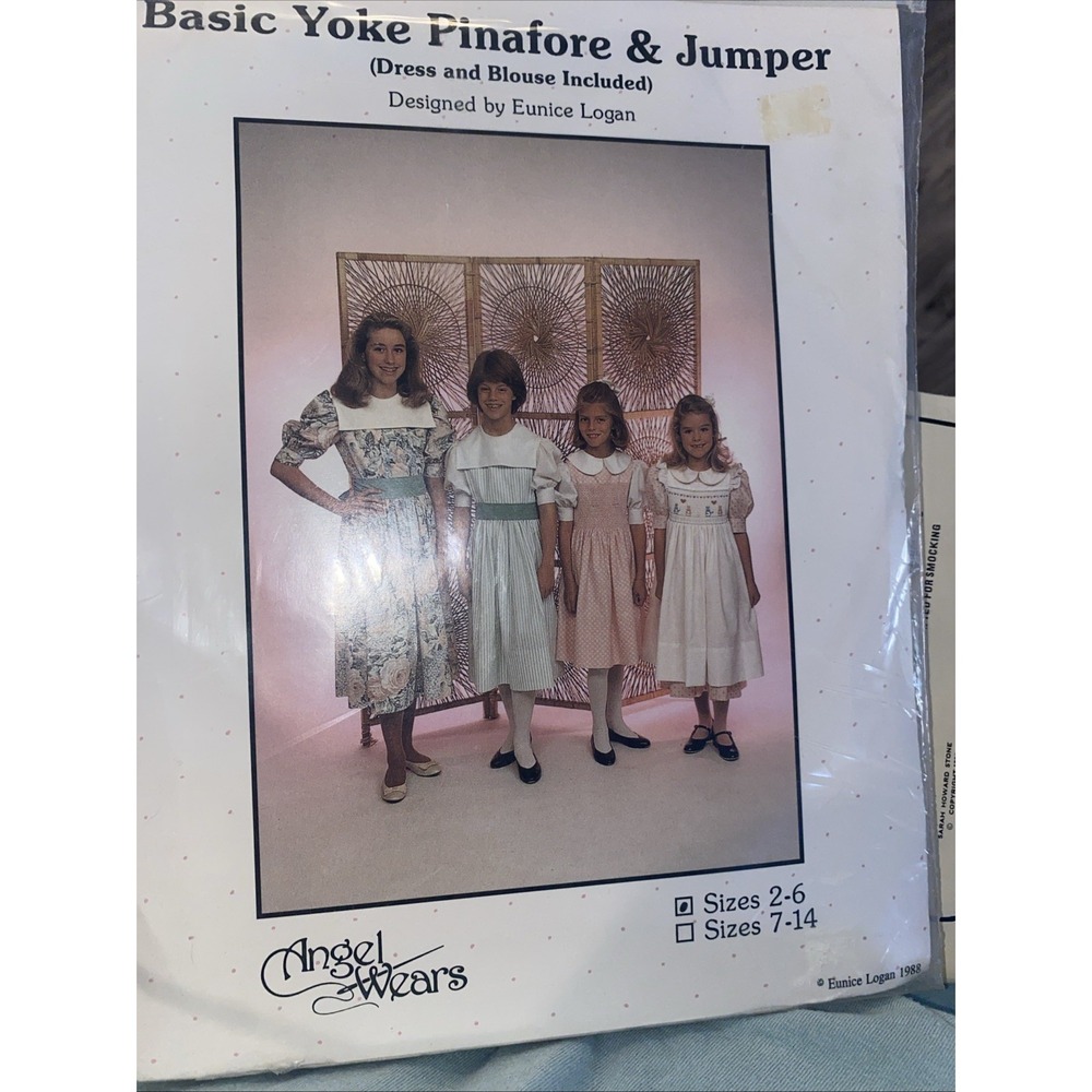 Vintage Angel Wears Basic Yoke Pinafore Jumper Sewing Pattern Sz 2-6 Uncut 1988